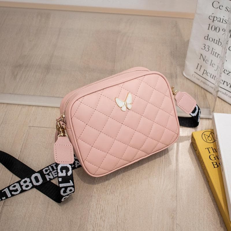Butterfly Diamond Square Bag for Women Leather Shoulder Crossbody Bags Casual Messenger Bag 18x6x13.5cm pink
