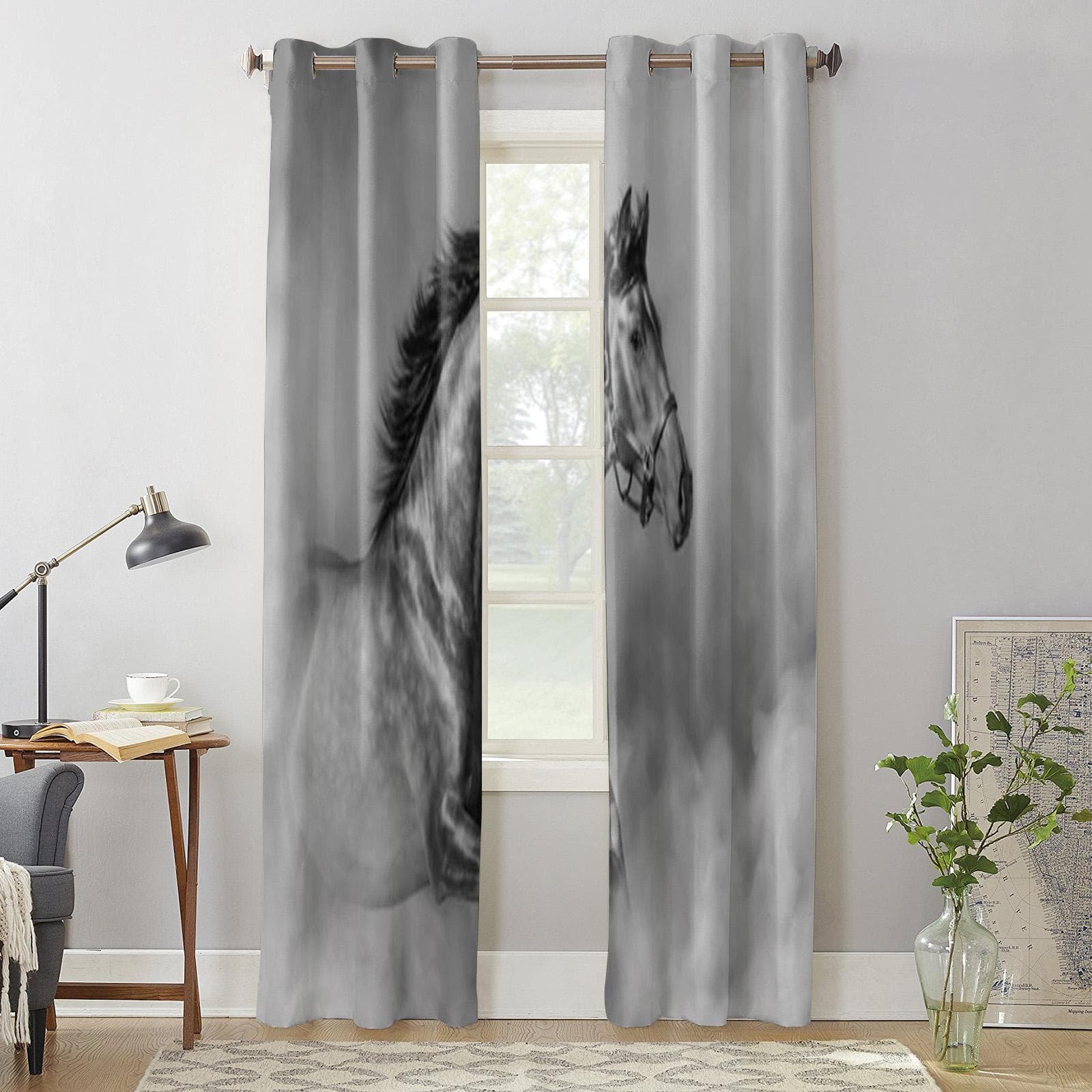 Horse In Desert Window Curtains For Living Room Bedroom Luxury Modern Kitchen Curtains Fabric Drapes 135W x 60H(cm) x1