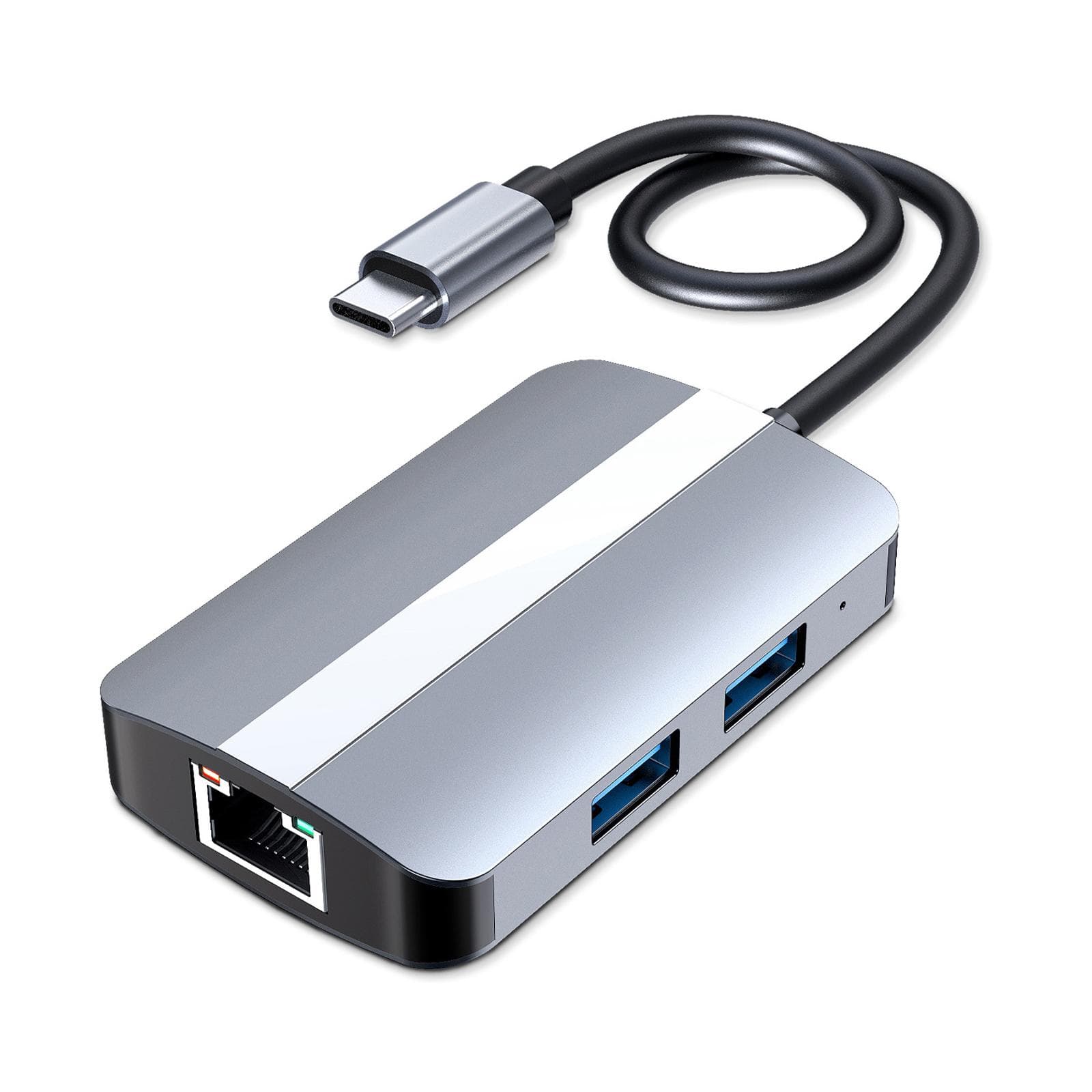 5-IN-1 USB C Hub Type-C Docking Station Multiport Adapter SD TF Card Reader RJ45 Ethernet USB 3.0 grey