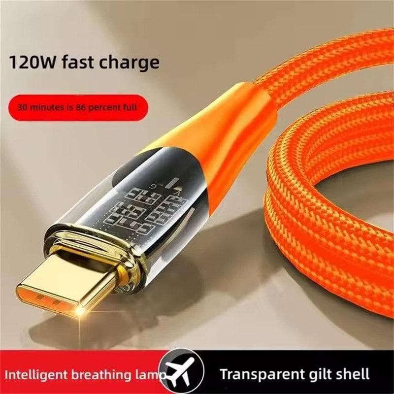 120W 6A USB To Type C Cable Super Fast Charging Data Cord For Xiaomi 12 Redmi Note 11 Samsung S23 S22 Huawei Type-c Charger Cord 1 M orange
