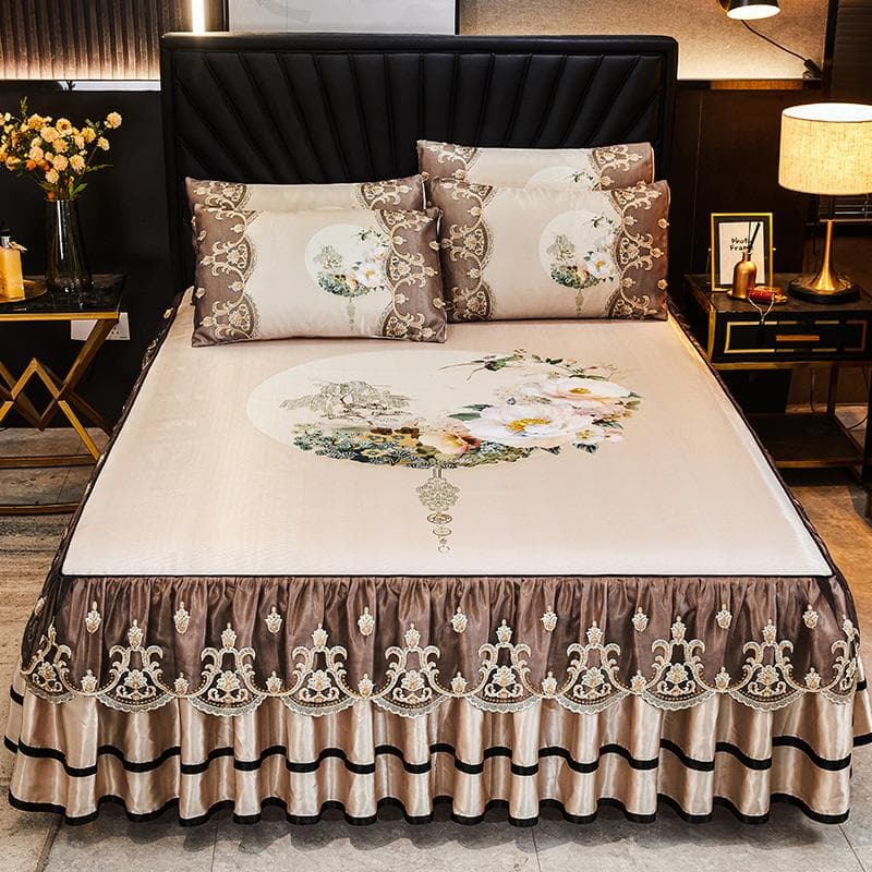 Luxury Lace Smooth Cool Summer Bedspread Thick Home Bed Skirt + Pillowcase Bed Sheets Embroidery European-style Bed Spreads 180x200cm 3pcs