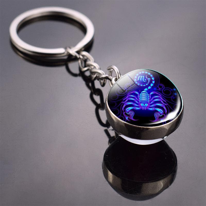 Luminous Keychain Glow In The Dark 12 Zodiac Sign Sphere Ball Crystal Key Rings Scorpio Leo Gemini Constellation Birthday Gift