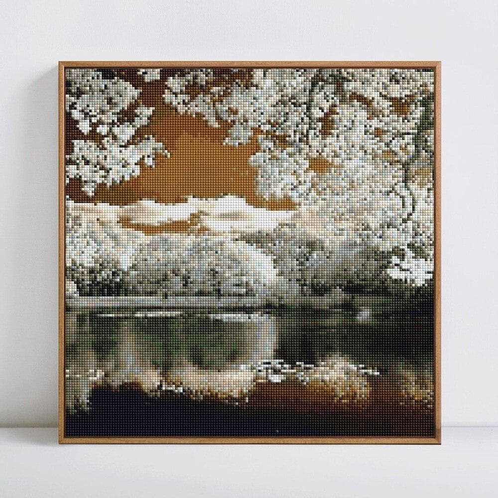 Diamond Painting Full Round Mosaic Winter Lake Scenic Diamond Embroidery 30x30CM