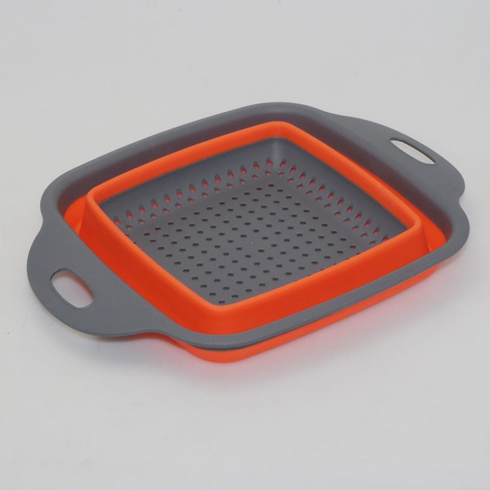 Silicone Folding Drain Basket Fruit Vegetable Washing Basket Foldable Strainer Colander Collapsible Drainer Kitchen Storage Tool SMALL orange