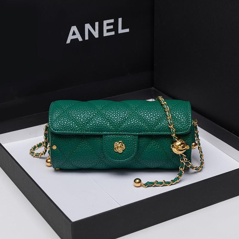 Caviar Diamond Check Women's Bag Gold Ball Chain Cylinder Bag Shoulder Underarm Bag Crossbody Bag