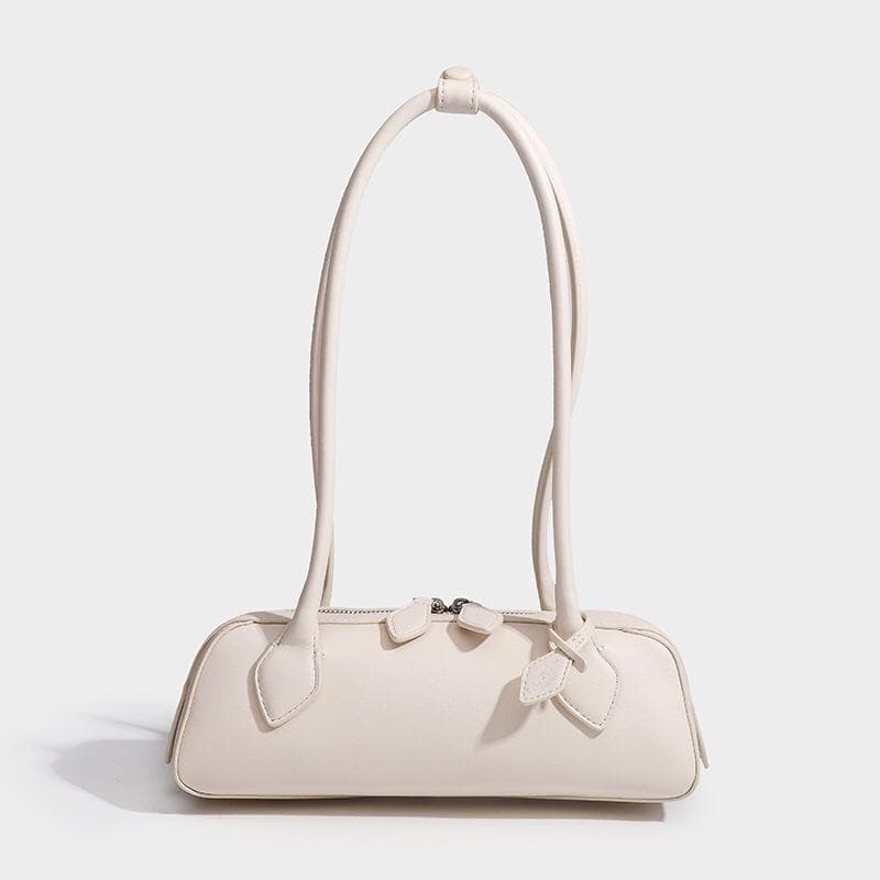 2024 Genuine Leather French Sausage Baguette Shoulder Handbag white