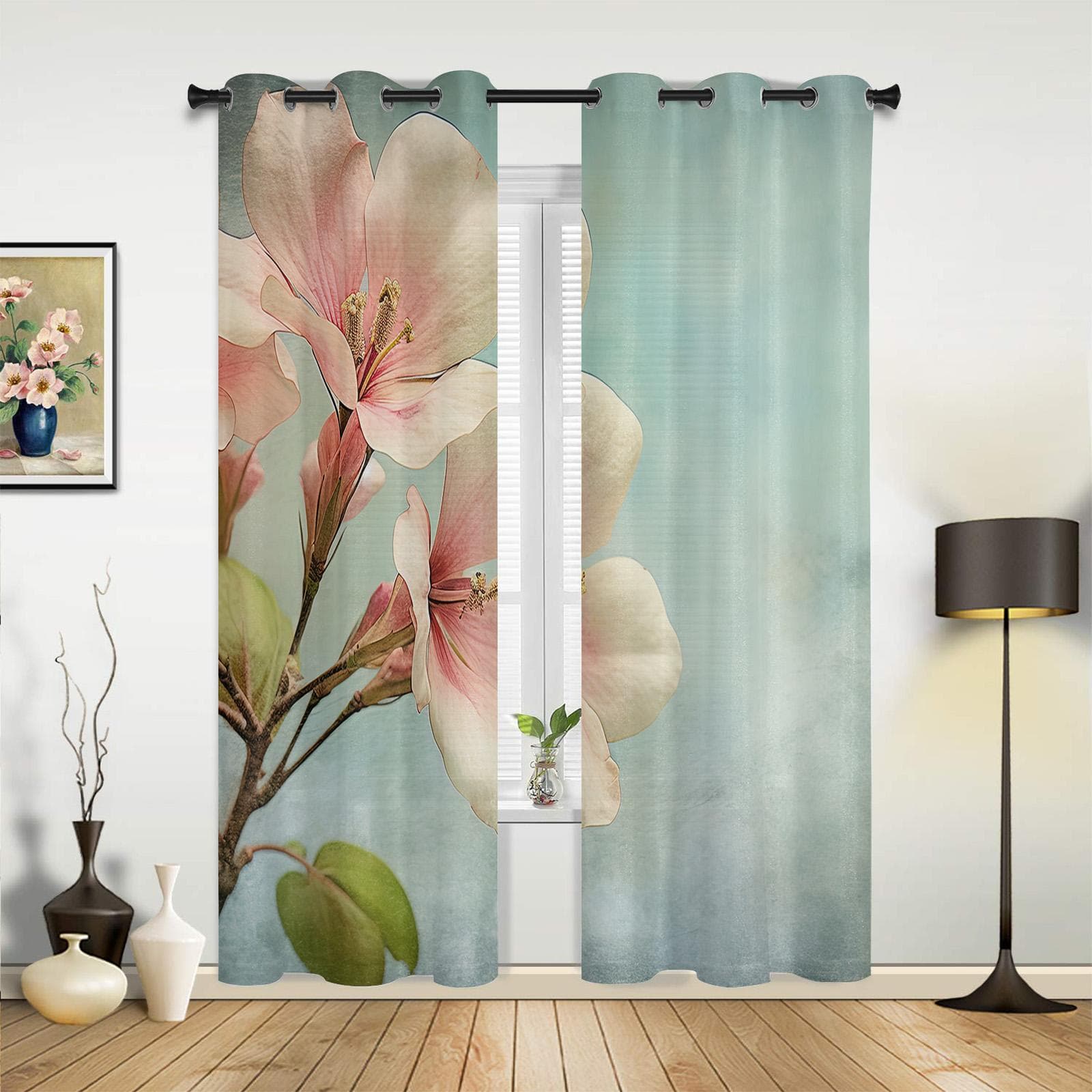 Flowers Watercolor Leaves Window Curtains for Living Room Bedroom Curtain Modern Kitchen Blinds Drapes Curtains 135W x 60H(cm) x1