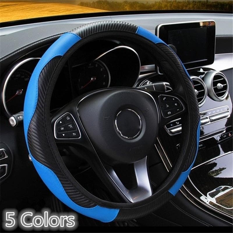 1PC Car Auto Steering Wheel Cover Carbon Fibre Breathable Anti-slip Protector blue