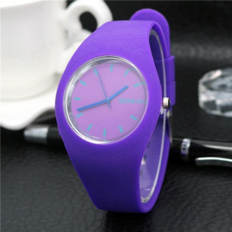 Silicone Watch Fashion Jelly Candy Geneva Men's Watch Women's Watch Quartz Ultra-thin Watch purple