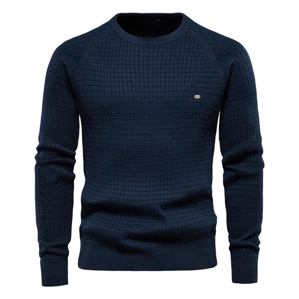 AIOPESON Cotton Men's Sweater 2022 New Winter Autumn Soild Plaid O-neck Pullover Male Quality Sweaters For Men Fashion Clothing USA S 50-60 kg Dark blue