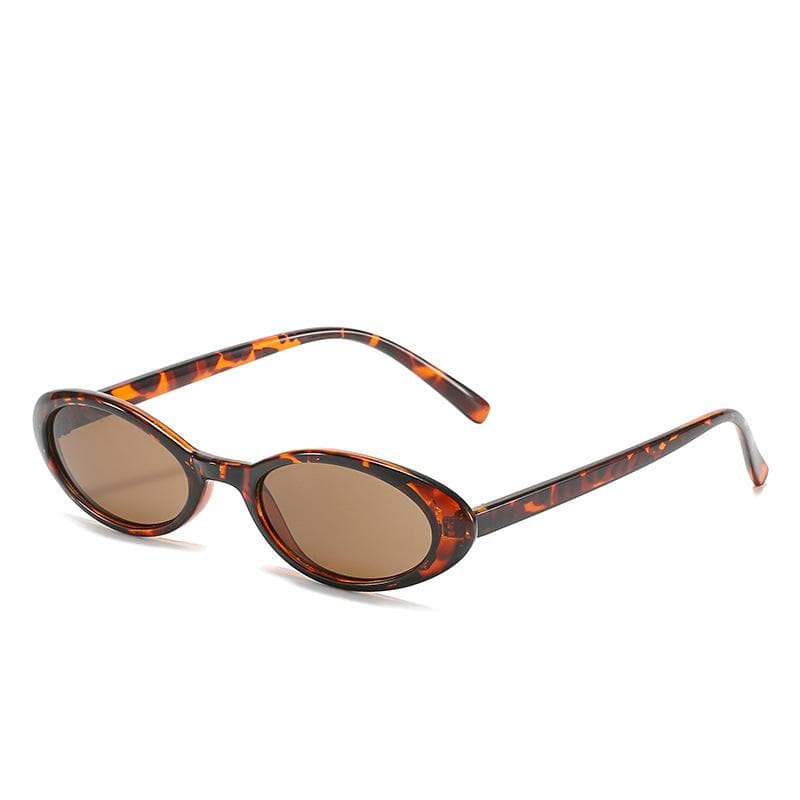 Sexy Women Small Frame Sunglasses Fashion Leopard Brown Vintage Oval Black Shades UV400 Eyewear As shown
