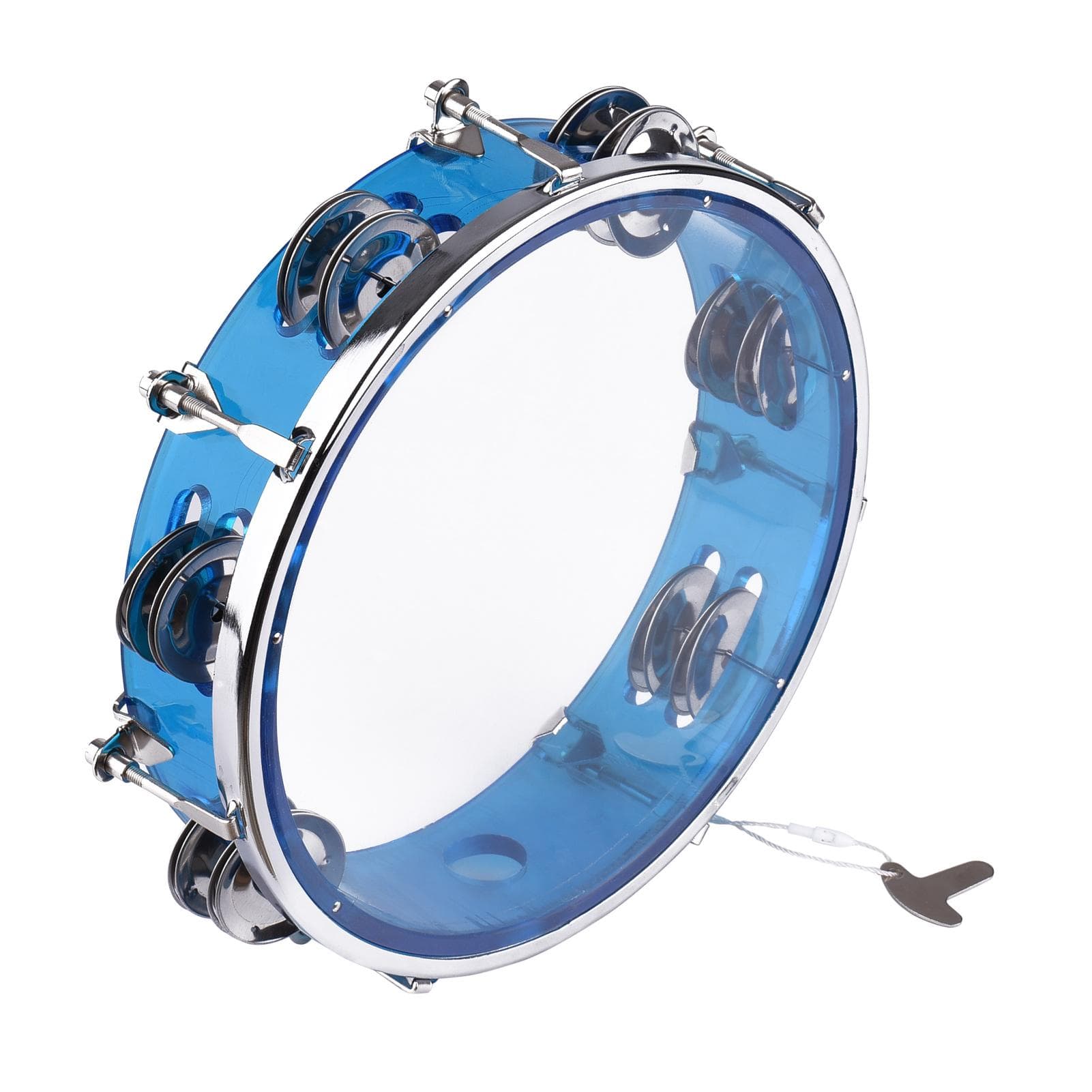 Tambourine Handbell Hand Drum with Double Row Jingles Percussion Instrument 8 inch blue