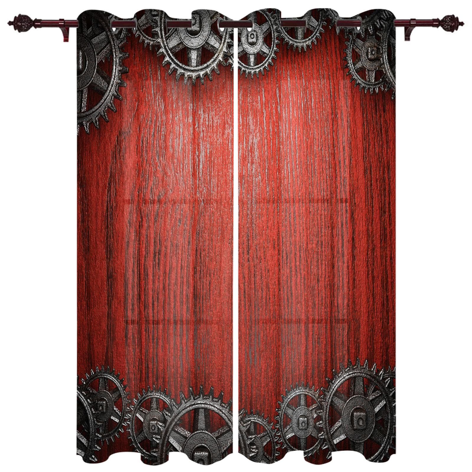 Wooden Door Retro Style Window Curtain Bedroom Living Room Window Drapes Kitchen Decoration Blinds Curtain 135W x 160H(cm) x2