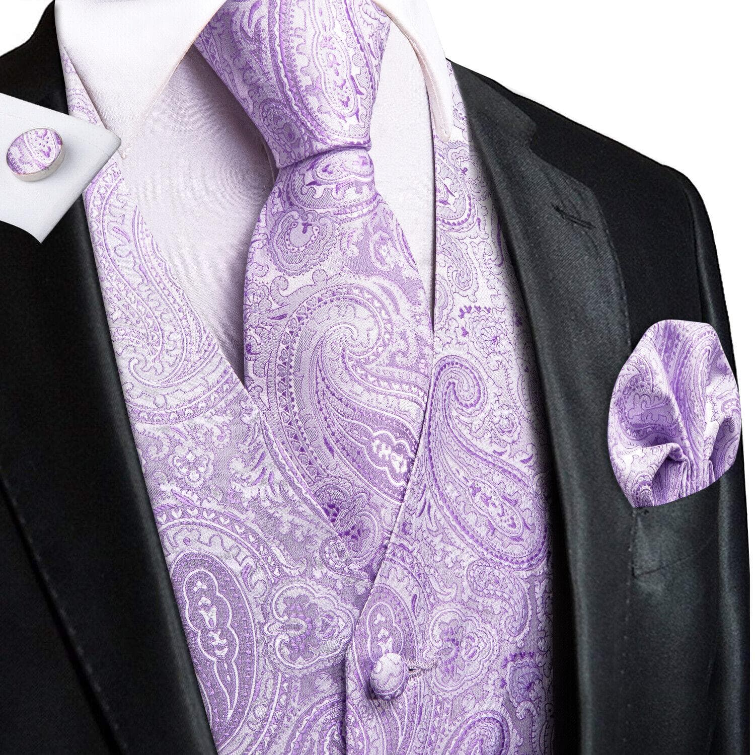 Hi-Tie Tuxedo waistcoat for Men Suit Vest Necktie Handkerchief Cufflinks Set for Wedding Business L