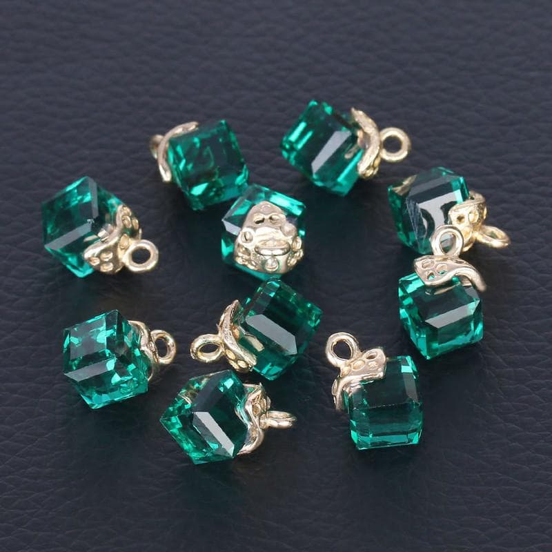 Cube Glass Loose Beads Square Shape 2mm Hole Crystal Beads for Jewelry Making Beadwork DIY 10pcs green