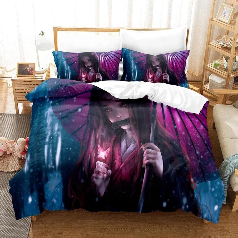 Fashion Anime Demon Slayer Bedding Set Single Twin Full Queen King Size Bed Set Adult Kid Bedroom Duvet cover Set Home Textiles EU Single 135x200cm