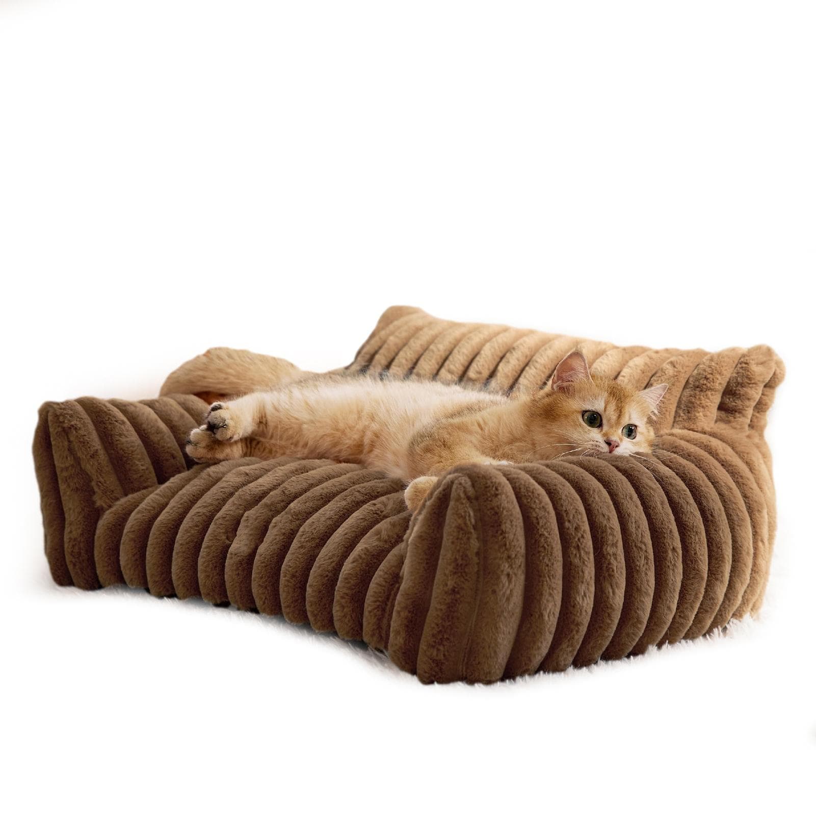 Cat Couch Bed Cute Pet Bed for Small Medium and Large Cats and Dogs Fluffy Sofa Bed for Pets Indoor M coffee