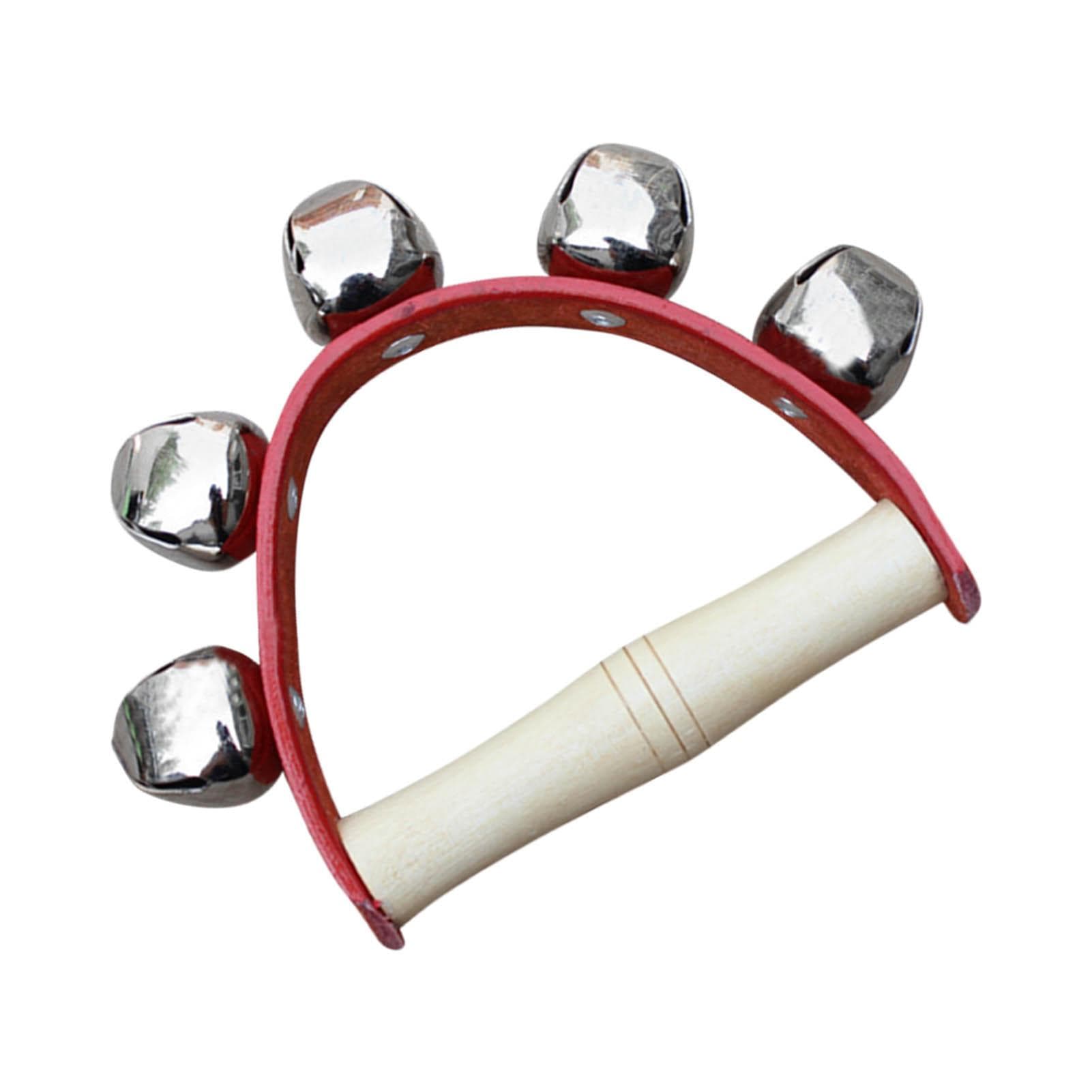 Wrist Shaking Bell 5 Bells Wooden Handle Handheld Sleigh Bell for Kindergarten Education Red red