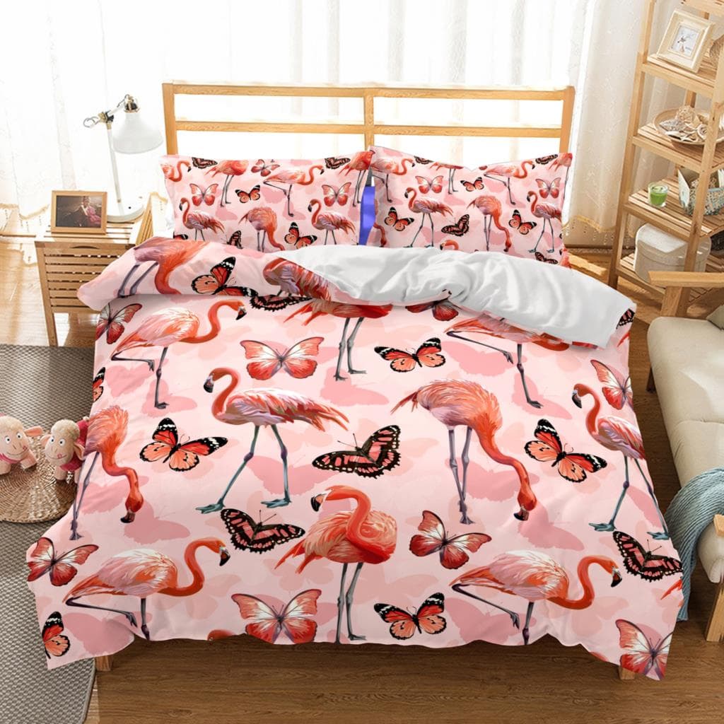 Pink flamingo Bedding Set Single Twin Full Queen King Size Flamingo Bed Set Aldult Kid Bedroom Duvetcover Sets 3D Anime 013 EU King(240x220cm)