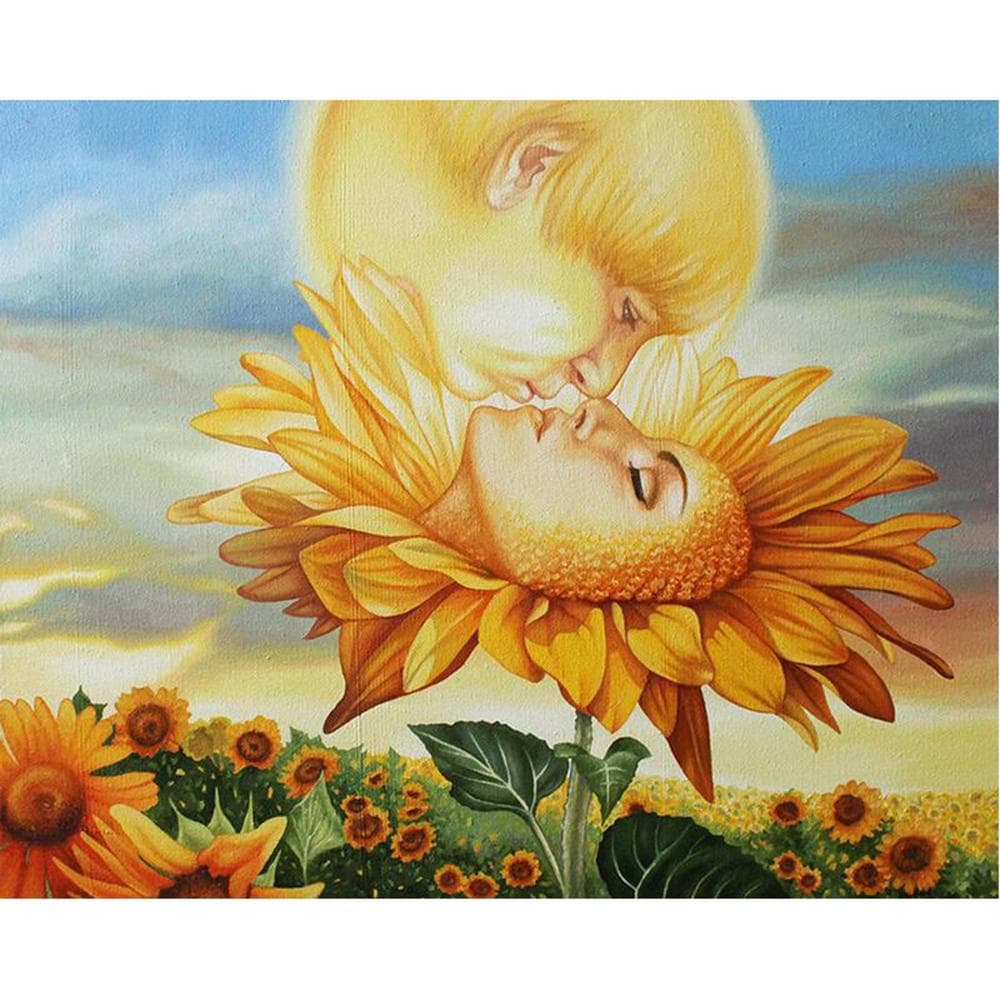 Full Round Diamond Painting 5D DIY Diamond Embroidered Sun Kiss and Sunflower Cross-stitch 20X30CM