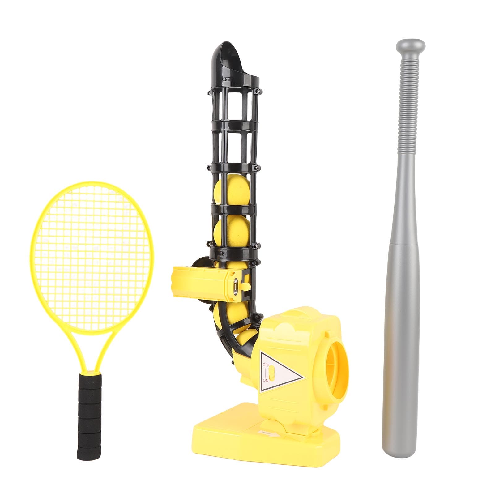 2 in 1 Baseball Tennis Pitcher Auto Pitching Machine Set with Baseballs Bat Tennis Racket Boys