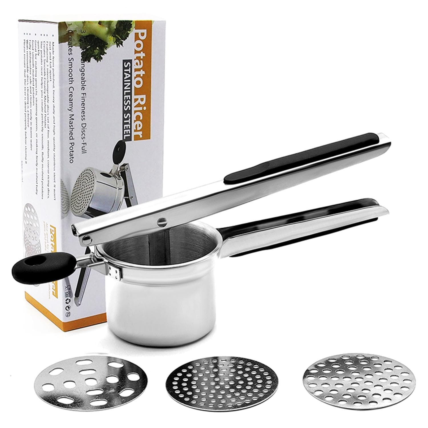 Potato Ricer Hand Press Lemon Orange Watermelon Potato Squeezer Stainless Steel Fruit Vegetables silver