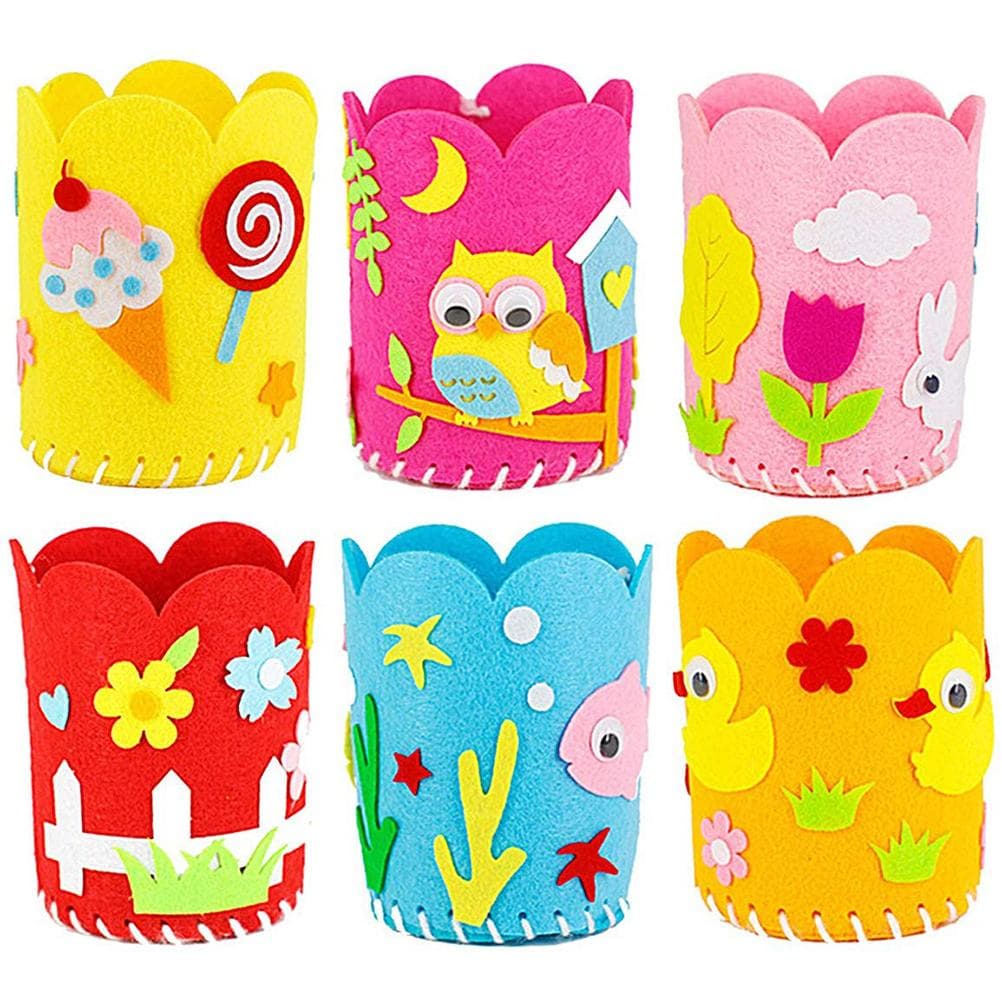 6PCS DIY Children Craft Pencil Holder Kids Craft Toy Safety Durable with Sewing Kit Handwork Felt