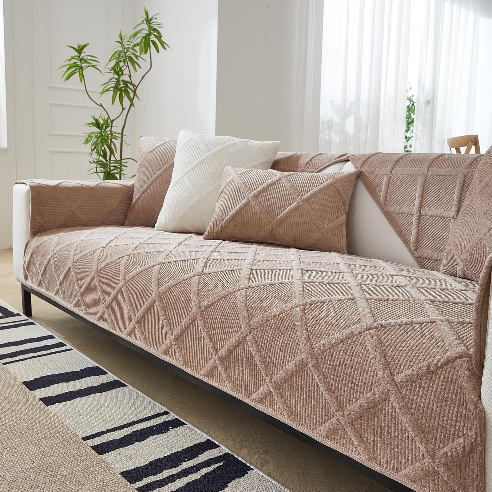 Solid Color Non-slip Sofa Cover Thicken Soft Plush Sofa Cushion Towel for Living Room Furniture Decor Slipcovers Couch Covers 110x160cm 1pcs