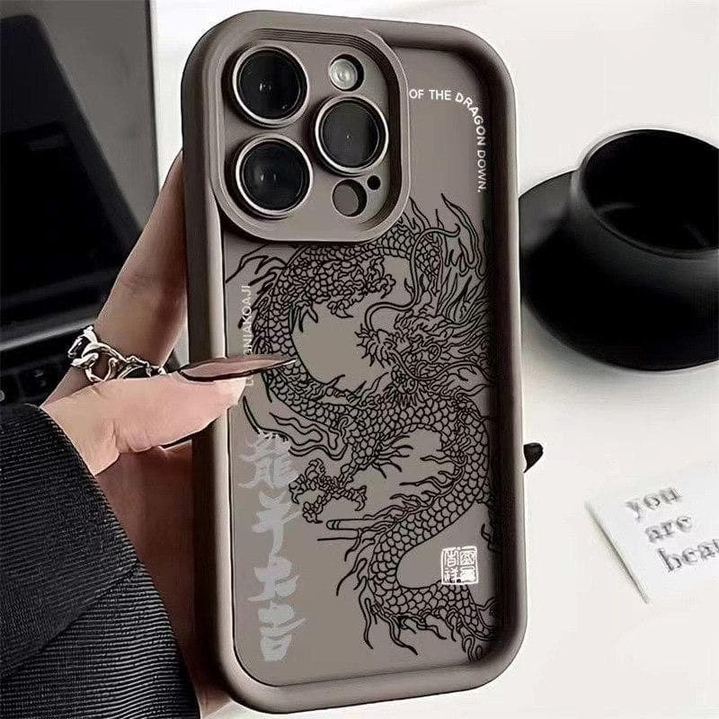 Illusory Color Chinese Dragon Silicone Phone Case For iPhone 15 14 13 12 11 Pro Max XS X XR 7 8 Plus 15 Shockproof Bumper Cover iPhone 11 Pro Max brown