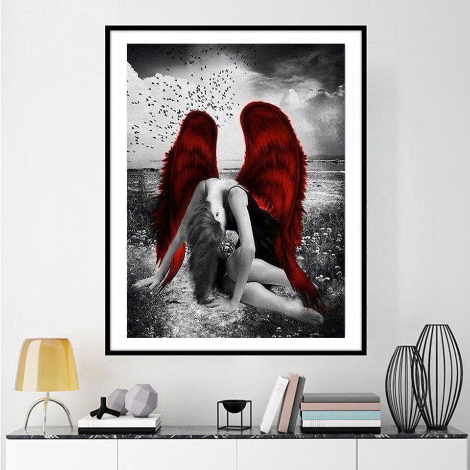 5D DIY Diamond Painting  Black Angel  Diamond Embroidery Cross Stitch Rhinestone Mosaic Painting 20X30CM