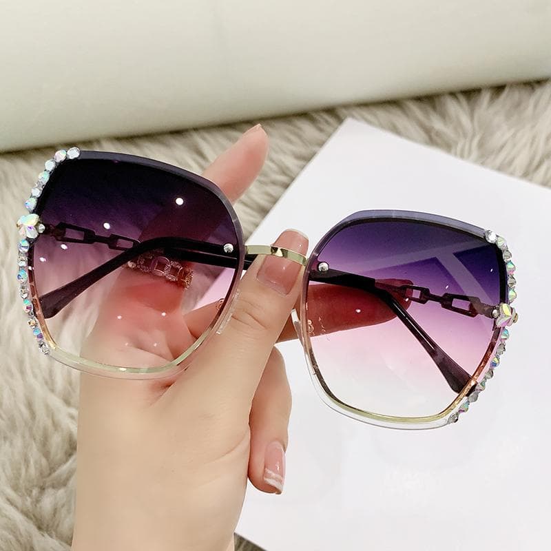 Rhinestone Decor Rimless Sunglasses Women Men UV400 Protective Gradient Lens For Summer Beach Party Casual