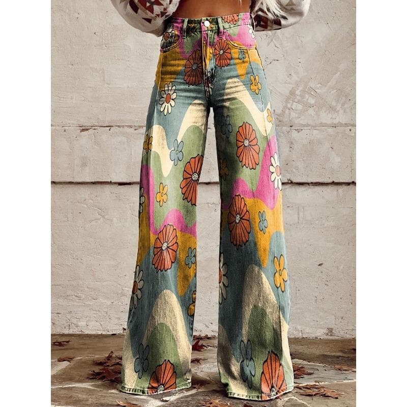 Women's Casual Pants Printed Casual Wide Leg Trend Pants S