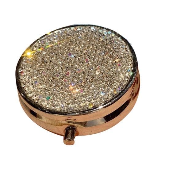Portable Pill Box Medicine Organizer with Sparkling Rhinestones Dustproof Compact Design Pill Tablet Storage Holder silver