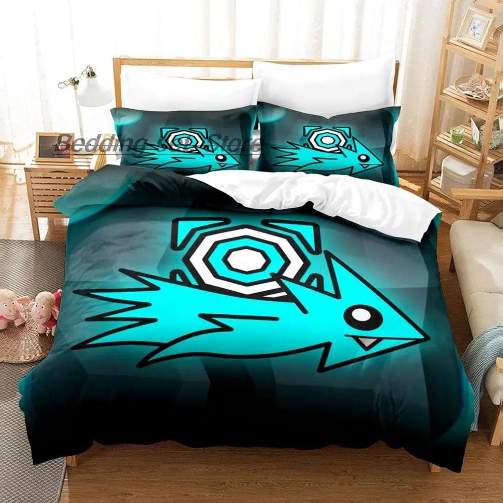 Hip Hop Angry Geometry Dash Bedding Set Single Twin Full Queen King Size Bed Set Game Bedroom Duvetcover Sets Anime Bed EU Single 135x200cm