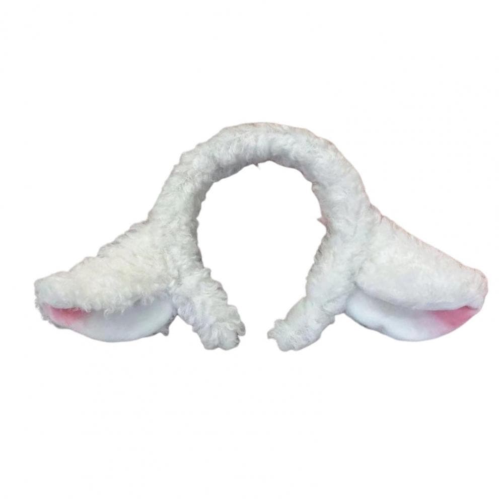 Hair Hoop Sheep Ear Design Plush Headband Bowknot Bell Decor White Hairband Makeup Washing Accessory