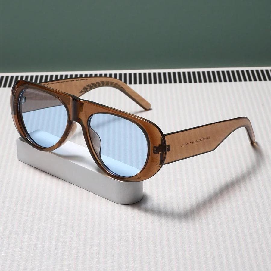 Fashion Retro Oval Large Frame Sunglasses Women Minimalist Design UV Resistant Stylish Accessories Trendy As Picture