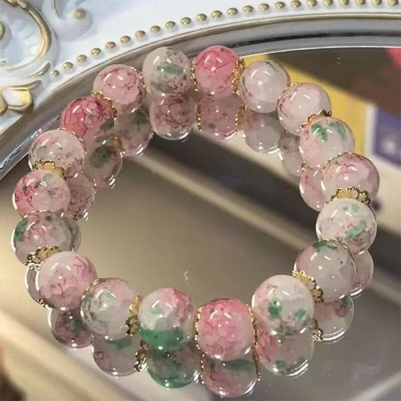 Charm Cherry Blossom Glazed Ice Cracking Bracelet Charming Natural Colors Crystal Beaded Bracelet Women's Jewelry pink