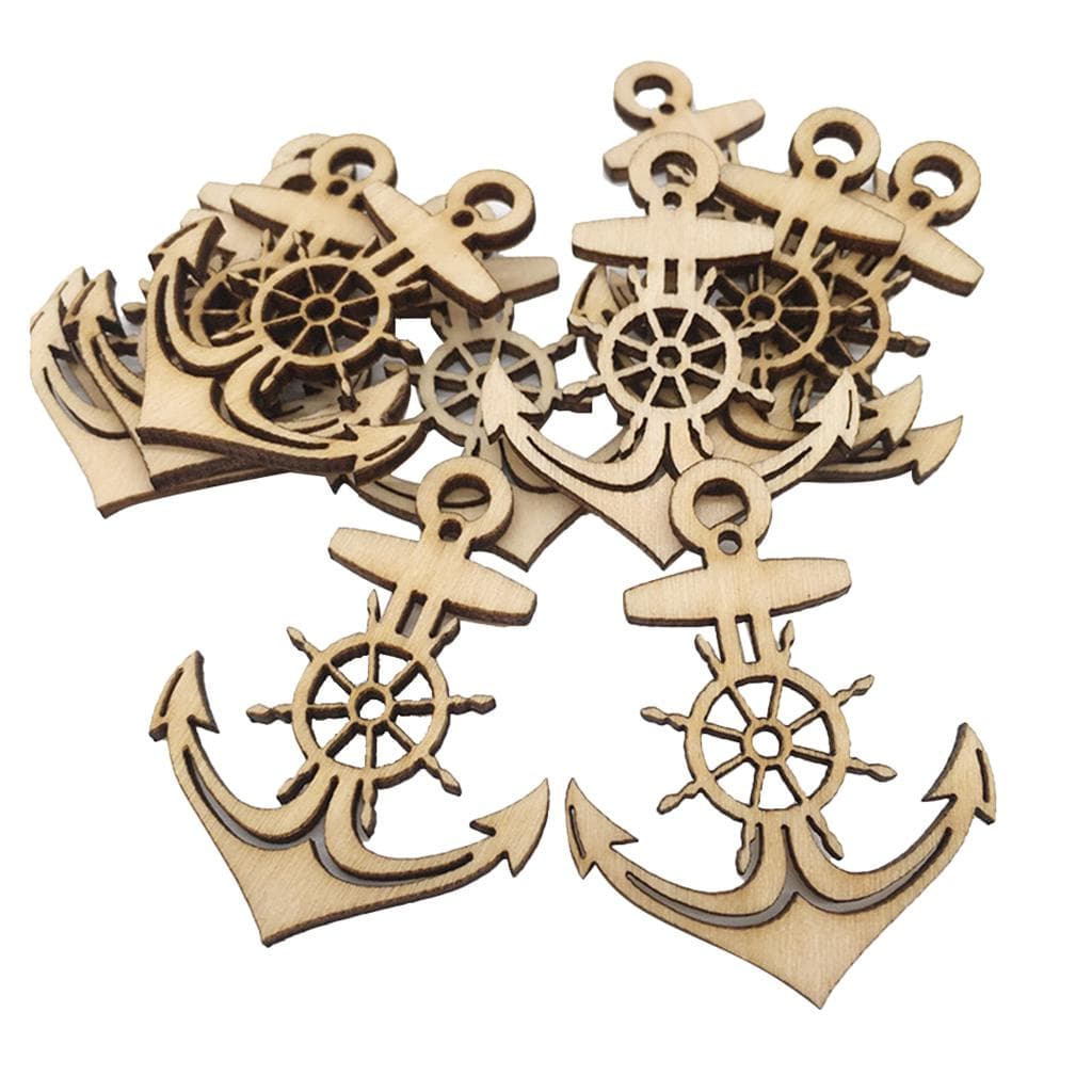 10pcs Unfinished Wooden Anchor Shapes Hanging Gift Tags Embellishment Crafts as described