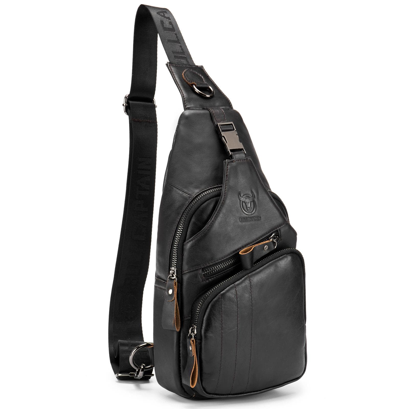 Men Sling Bag Water Resistant Anti Theft Leather Chest Pack Cross Body Bag Shoulder Backpack Casual black