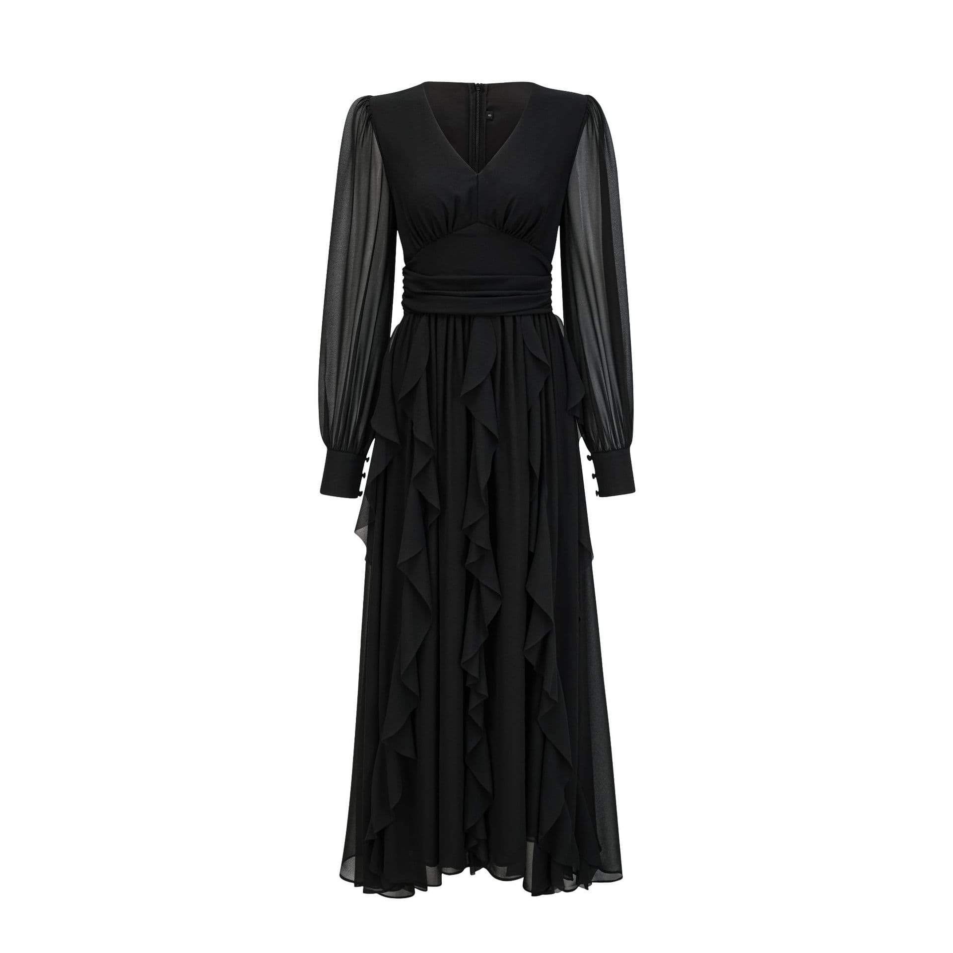 Dress V-neck Long-sleeved High-waisted Slim Dress High-end Women's Dress XL black