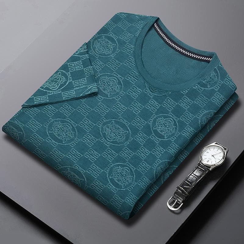 Summer Short-sleeved T-shirt Men's Casual Bottoming Shirt Youth Round Neck Ice Silk Top Jacquard T-shirt Men's Clothing XL