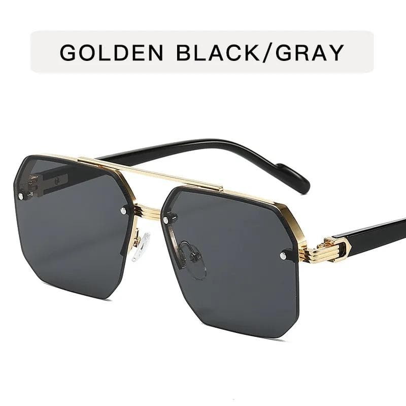 Men's Metal Sunglasses Square Half Frame Rice Nails Retro Fashion Trendy Casual Outdoor Sports Eyewear