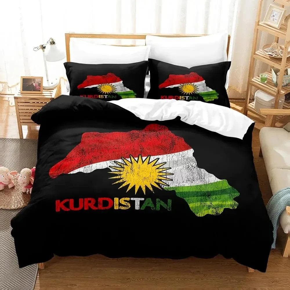 3D Print Kurdistan Flag Bedding Set Duvet Cover Bed Set Quilt Cover Pillowcase Comforter king Queen Size Boys Adult Bedding Set 70x133cm 2pcs