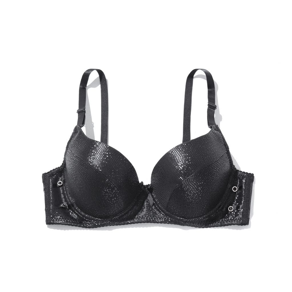 Women Sexy Soft Pu Leather Splice Sponge Padded B Cup Underwire Push Up Bra 80B black