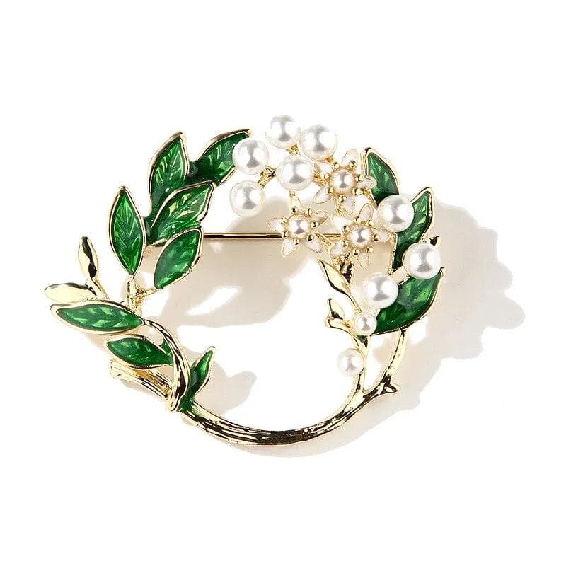 Korean Fashion Enamel Gardenia Flower Brooches For Women Luxury Design Pearl Casual Office Brooch Pin Gifts For Girl green