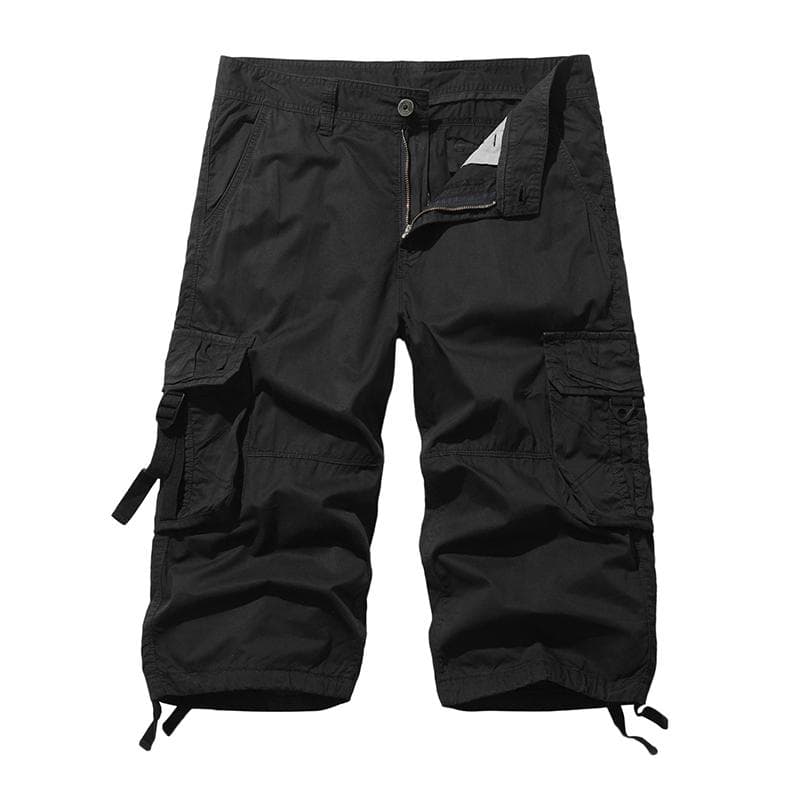 Mens 3/4 Cargo Shorts Summer Casual Cotton Combat Pants Multi Pocket 38 black