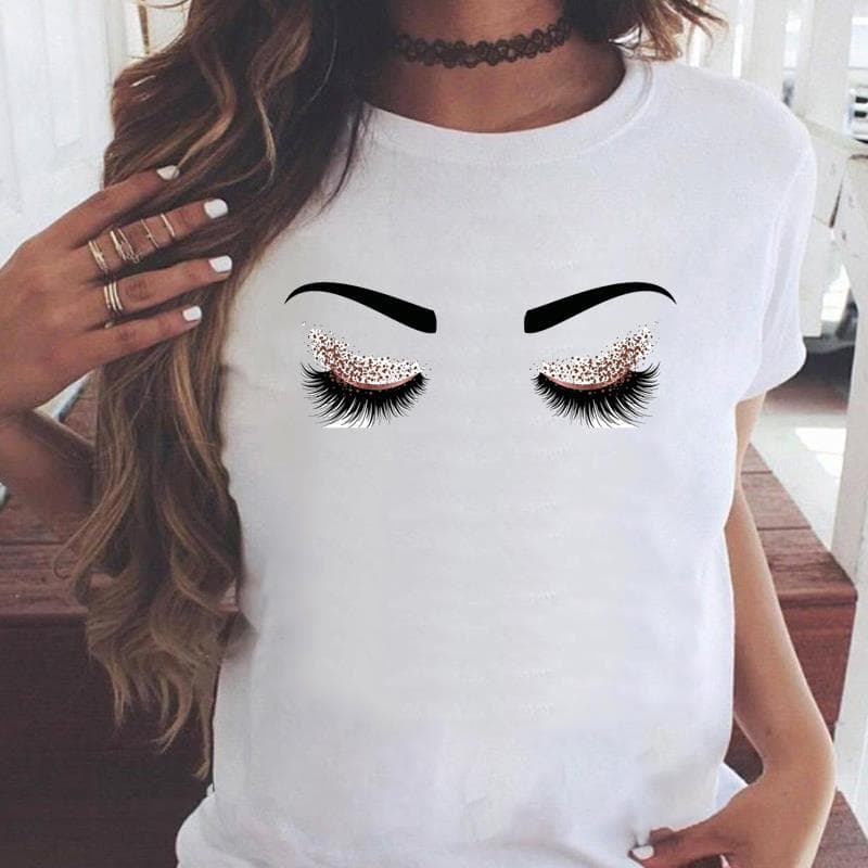 Tee Print Ladies Clothing Eye Lashes Trend Cute 90s Style Summer Female T Top Casual Short Sleeve Women's Fashion Graphic T-shirt L
