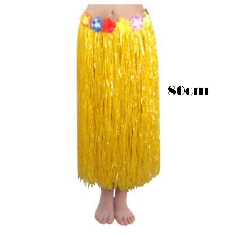 Hawaiian Tropical Hula Luau Grass Dance Thickened Grass 80cm Skirt Half Skirt Seagrass Dance Wedding Festival Performance Props Free size yellow