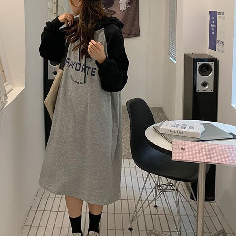 New Winter Loose Lazy Style Hooded Sweatshirt Dress for Women Plus Velvet Thickened Over-knee Long Skirt Fat MM Slim Skirt One size
