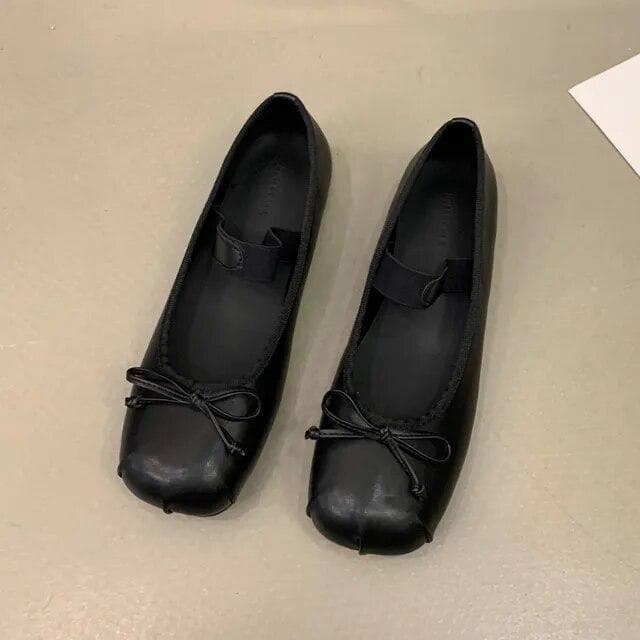 Luxury Satin Silk Ballet Shoes Woman Classic Square Toe Bowtie Elastic Band Ballerina Flats Ladies Soft Loafers 35 black